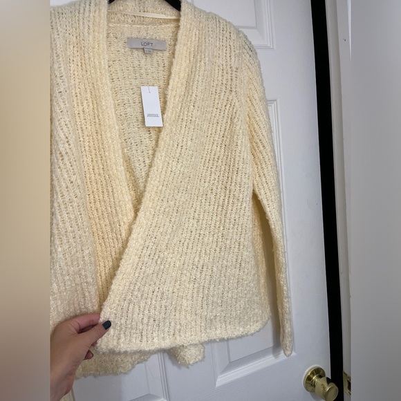 Loft NWT Mohair & Wool Blend Boucle Knit Open Front Cardigan Sz M Soft Fuzzy - Picture 6 of 7